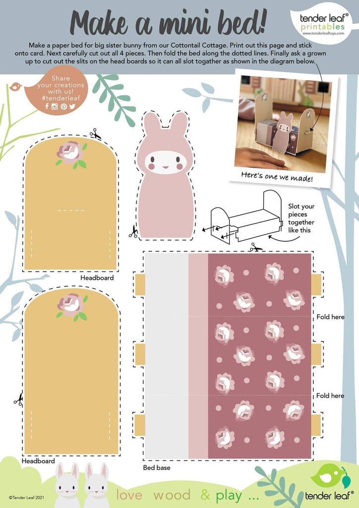 Make a Cottontail Cottage bed for Big Sister Bunny!