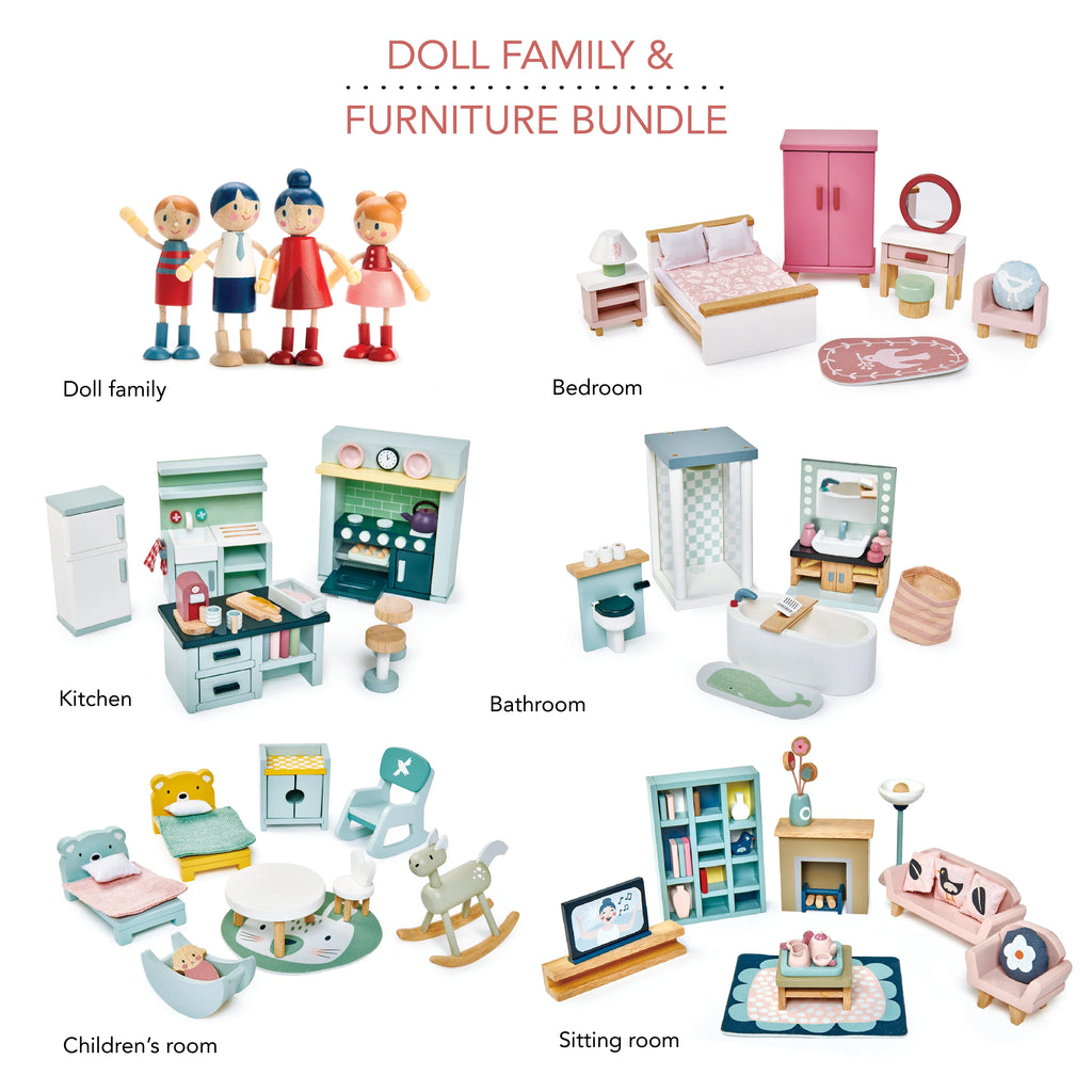 Doll Family & Furniture Collection (5 Room Sets & Doll Family)