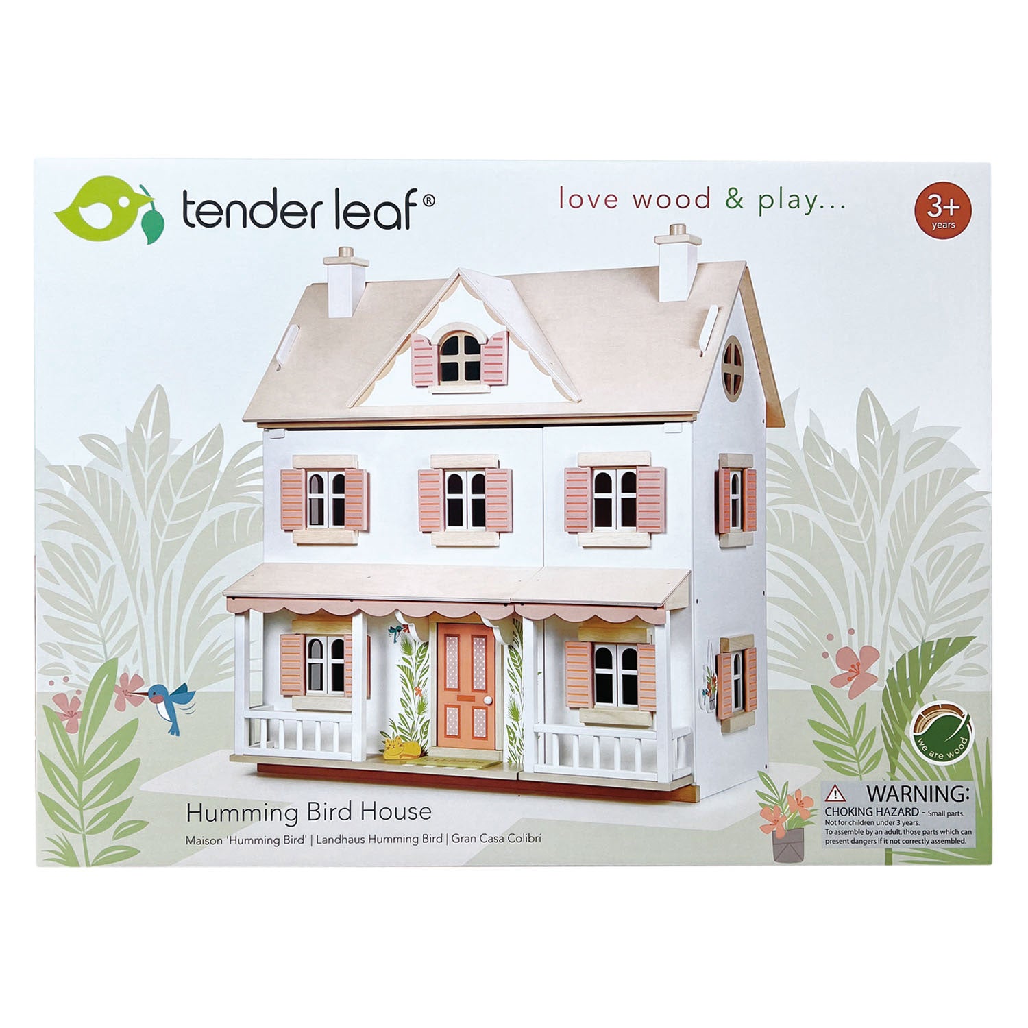 Miniature wooden Tender Leaf Toys bird dollhouse with a bird family on Miniature wooden Tender Leaf Toys bird dollhouse with a bird family on